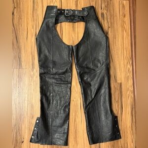Bullmaster Black Leather Chaps - Unisex, Size Medium